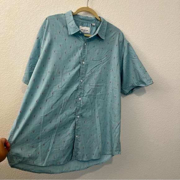 Paper Denim & Cloth Blue Mini Flamingo Print Button Down Novelty Shirt- Size 2X - Picture 8 of 12
